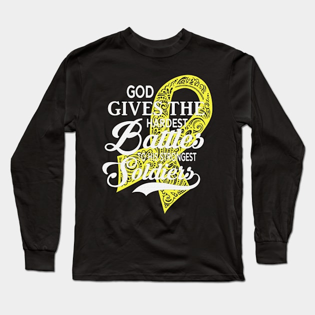 God Gives The Hardest Battles Strongest Soldiers Testicular Cancer Awareness Peach Ribbon Warrior Long Sleeve T-Shirt by celsaclaudio506